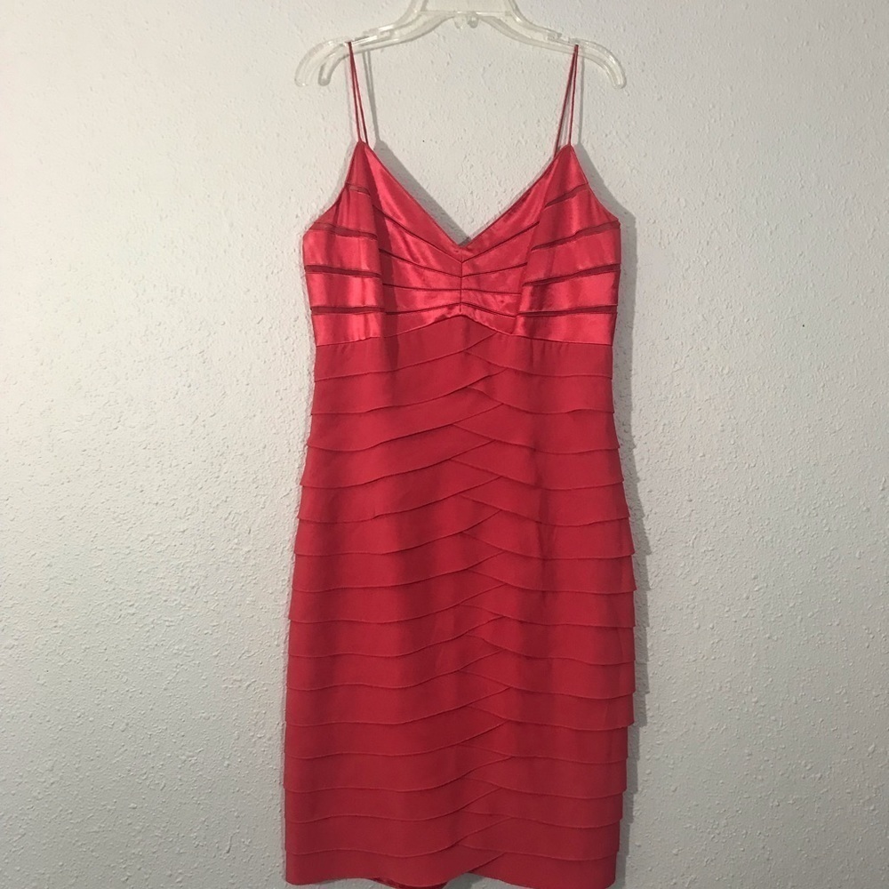 CHETTA B Silk Lettuce Layered Warm Salmon‎ Colored Cocktail Dress size 8
